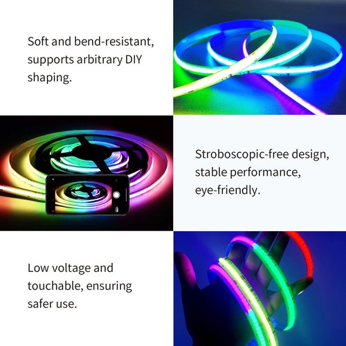 MILADALED COB RGB Lights 3.28FT RGB+IC Led Strip Lights for Game Room Party TV Wall