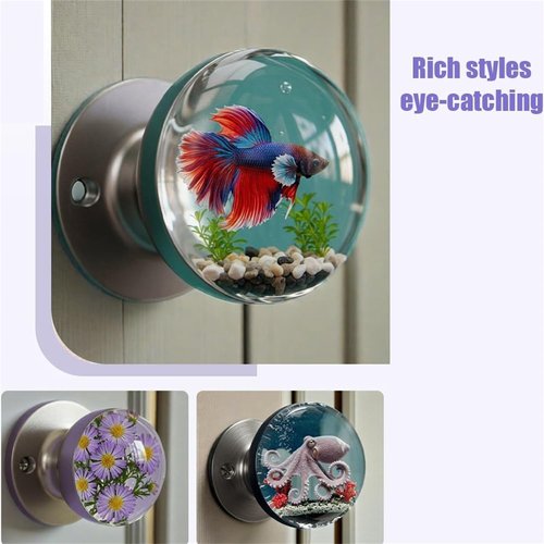 Houtndguter Unique Decorative Door Handle, Retro Round Resin Epoxy Flower Door Knob Retro, Floral & Animal Designs, Artistic Unique Knob for Modern/Classic Bedrooms, Nature-Themed Home Decor (H)