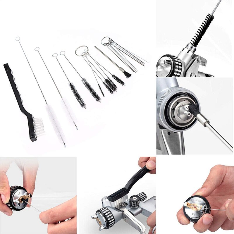 17pcs Multi-Purpose Spray Gun Cleaning Kit,Nylon Brushes Paint Gun Cleaning Kit Mini Brushes & Needles for Clean Airbrush Nozzles Spray Guns Tattoo Equipment (17)