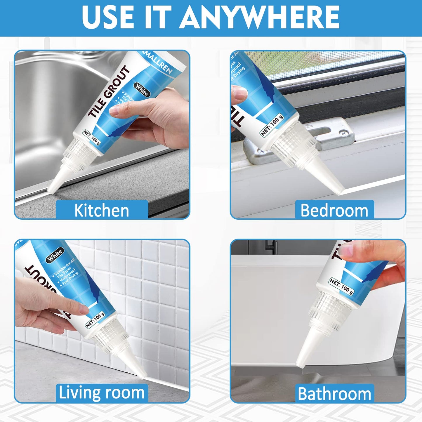 2 Pack Grout Paint Pen Kit - Fast Drying Grout Filler and Sealer for Bathroom, Kitchen Tile Joints and Gaps (White)