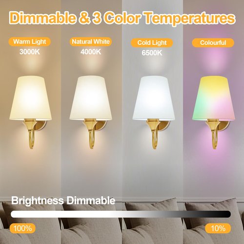 Battery Operated Wall Sconces Set of 2, Wireless Dimmable LED Wall Lights with Rechargeable 15 Colors Bulb & Remote, Timer & Flash/Smooth Light Mode, Bedroom Living Room Hallway Staircase Gold