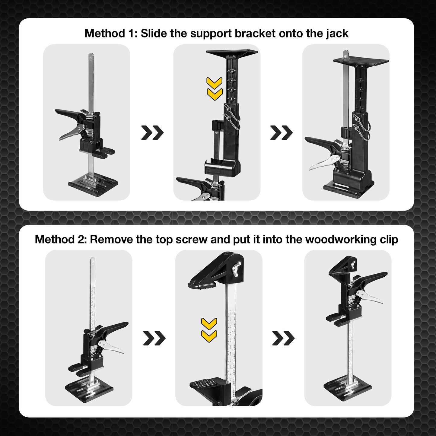 YELLOW JACKET Cabinet Jacks 2 Pack for Installing Cabinets, Labor Saving Arm Jack with 360 LBS,0 to 23.4 inches, 3rd Hand Support System, Drywall Lift, Hand Lifting Jack Tool