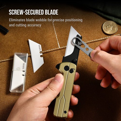 OKNIFE U1 Ultra Pocket Folding Utility Knife with Ceramic Blade, Lightweight O-Aluminum Handle Box Cutter with Clip, Button Lock Pocket Knife for Men Women (Olive Green)