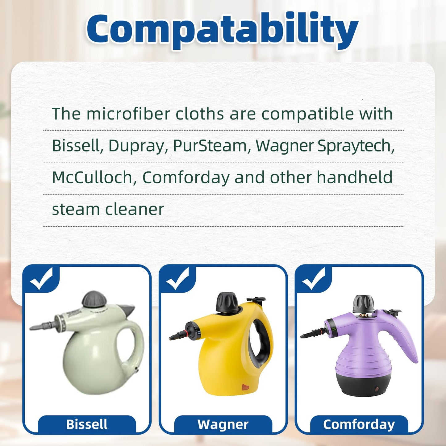 LOVECO 8 Pack Universal Microfiber Cloths for Handheld Steam Cleaner - Compatible with Bissell Steam Shot, PurSteam, Wagner Spraytech, McCulloch, etc - Reusable Washable Steam Cloth Accessories
