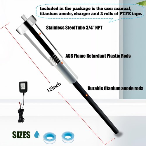 ππ©π π«πππ Powered Anode Rod for Water Heater, Electric Anode Rod, (40-89 Gallon Tank) Compatible with Bradford White Water Heater, Reduces Limescale and Rotten Egg Odor, 30 Years After Sales