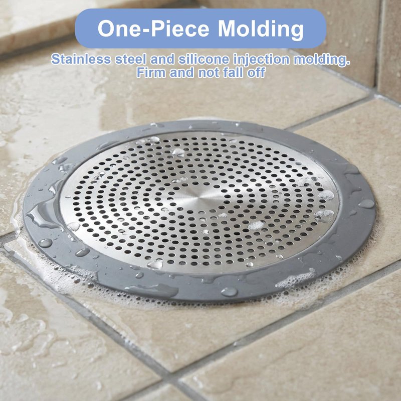 Shower Drain Hair Catcher, 5.7in Stainless Steel Bathtub Hair Catcher Drain Cover Bathroom Tub Sink Protector Flat Shower Drains Cover with Silicone Rim
