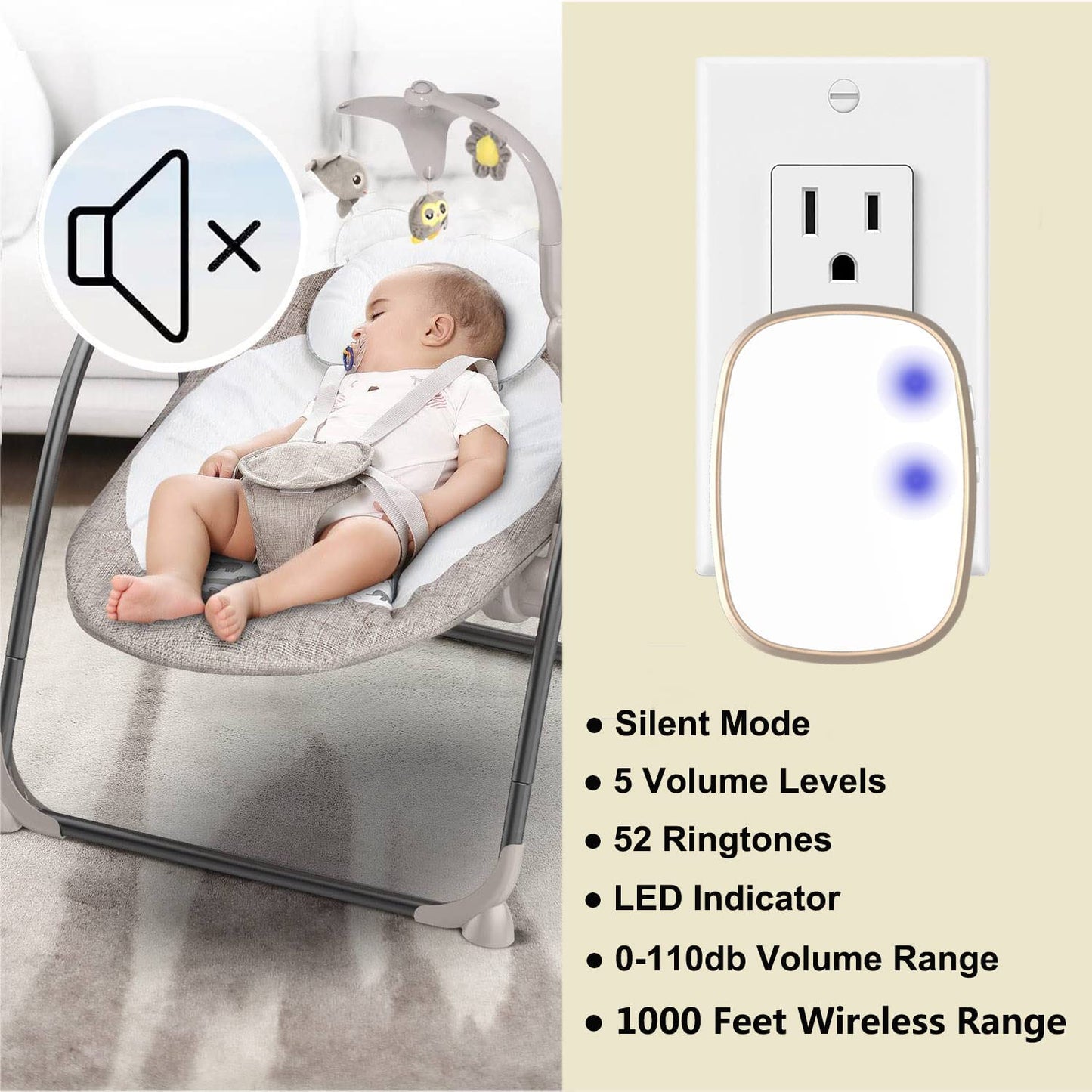 LUAMB Wireless Doorbell, 1,000ft Range Loud Enough with 5Volume Levels and Mute Mode Door Chimes LED Flashing
