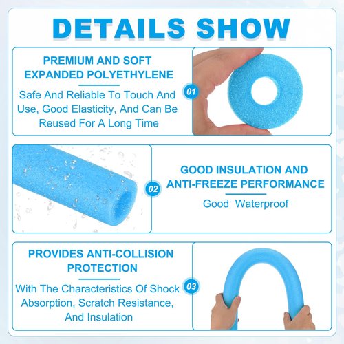 PATIKIL Pipe Insulation Foam Tube, Pool Noodles Foam Tubing Covers 1" (25mm) ID x 3.3FT x 2-9/16" OD for Swimming Pool Handle Heat Preservation Protective Sleeve, Blue
