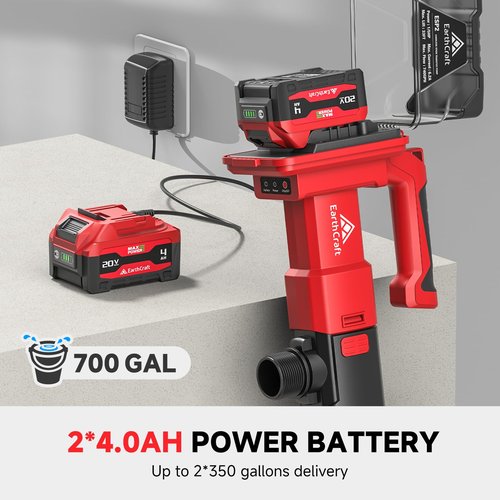 EarthCraft Cordless Stick Water Transfer Pump with 2 * 4.0AH Battery & Charger,740GPH Telescoping Pole Pump, 33FT Head, Handheld Portable Utility Sump Pump Kit for Garden, Boat, Deep Well Draining