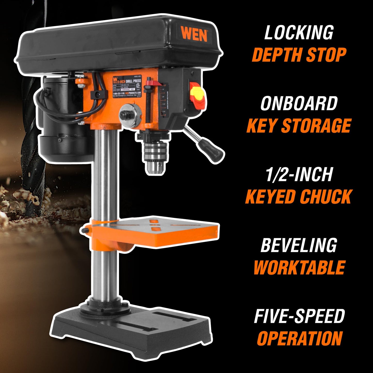 WEN 2.3-Amp 8-Inch 5-Speed Cast Iron Benchtop Drill Press (4206T)