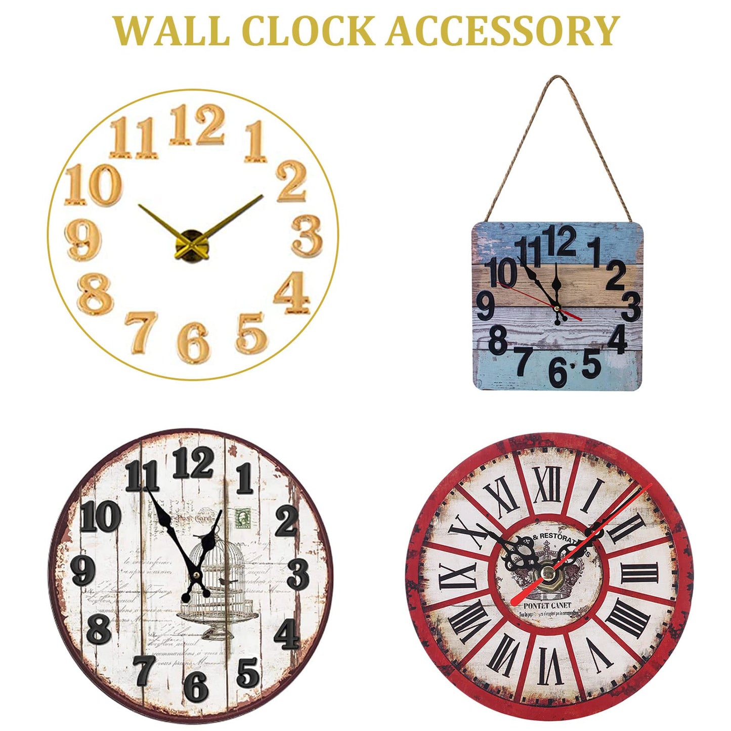 Clock Numerals Kit DIY Digital Clock Numbers Arabic Number and Roman Number for Clock Hands Replacement Parts Clock Accessories in Black Silver Gold (6 Pieces)