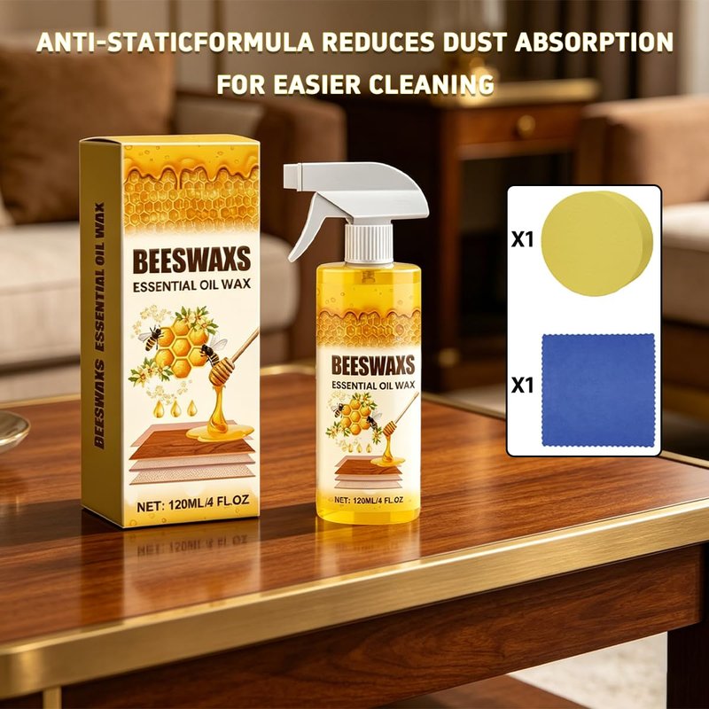 Beeswax Wood Polish Spray – Natural Beeswax Furniture Polish & Wood Cleaner, Multi-Purpose Wood Care Spray for Cabinets, Tables & Floors, Restores Shine & Protects Surface (1 Pack)