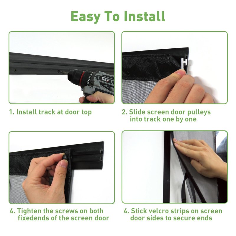 Sliding Screen Door with Track, Double Retractable Screen Doors, Fits Door Size 72 x 80 Inch, Smooth Sliding, Heavy Duty, Strong Magnets Mesh for French Patio Balcony Sliding Glass Door, Black