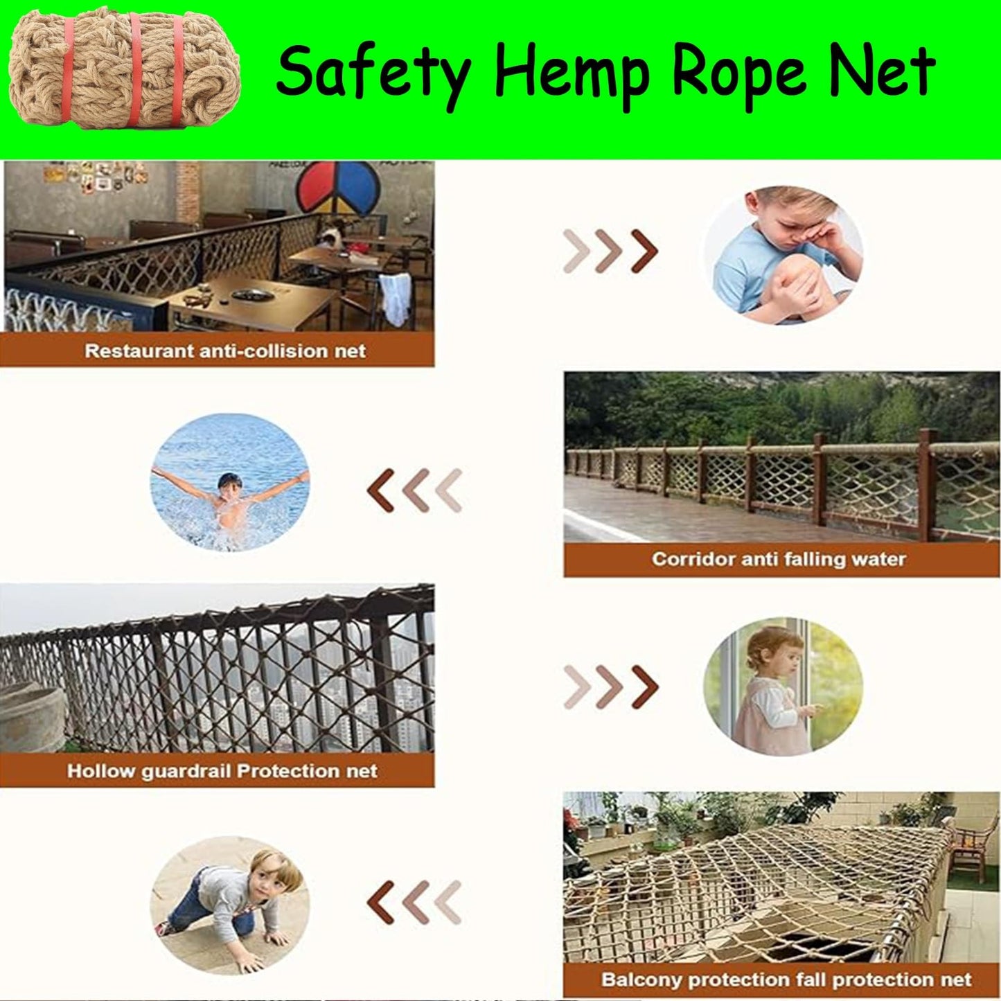 Heavy Duty Hemp Rope Cargo Net, Safety Anti-Fall Fence Net for Children Pet Cat, Tree House & Stair Balcony Protection - Outdoor Hammock & Playground Nets,3x3FT / 1x1(M)