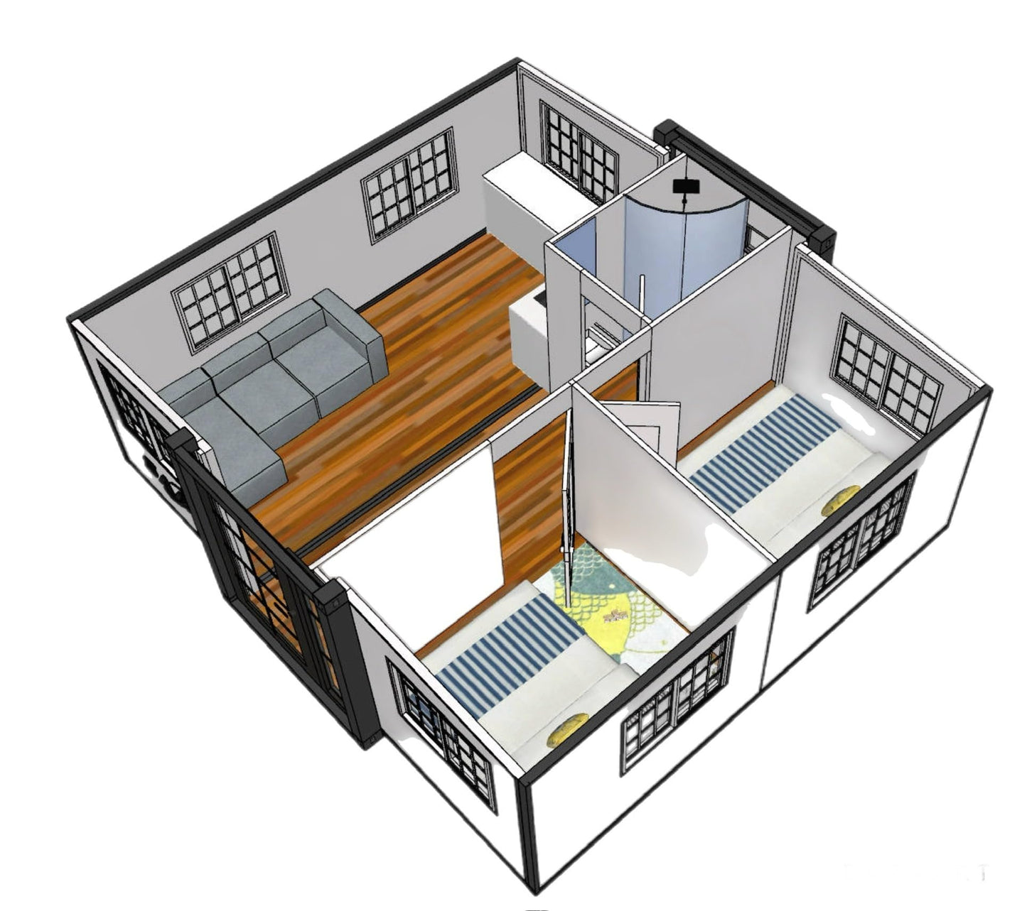 SAA Tiny Expandable Prefab Home - 1 Bath, 2 Rooms, 1 Kitchen - Foldable, Portable, Modular Guest House - 19 x 20 FT