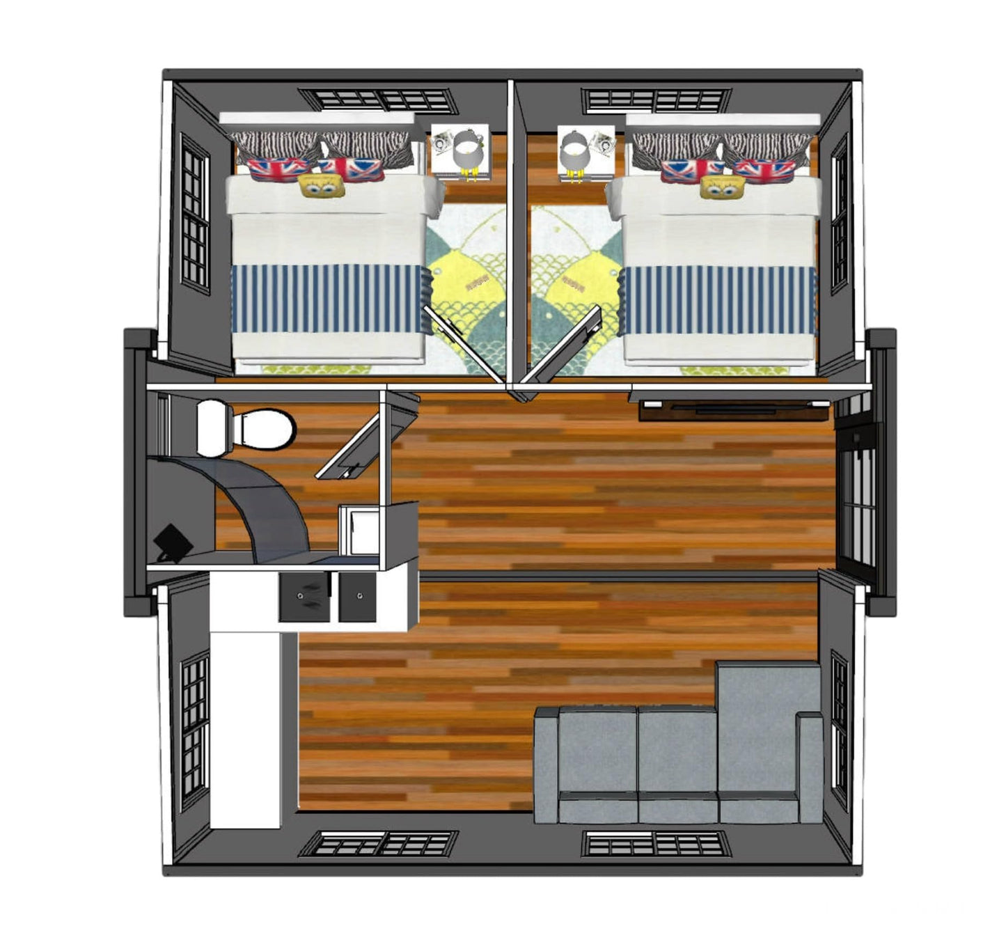 SAA Tiny Expandable Prefab Home - 1 Bath, 2 Rooms, 1 Kitchen - Foldable, Portable, Modular Guest House - 19 x 20 FT
