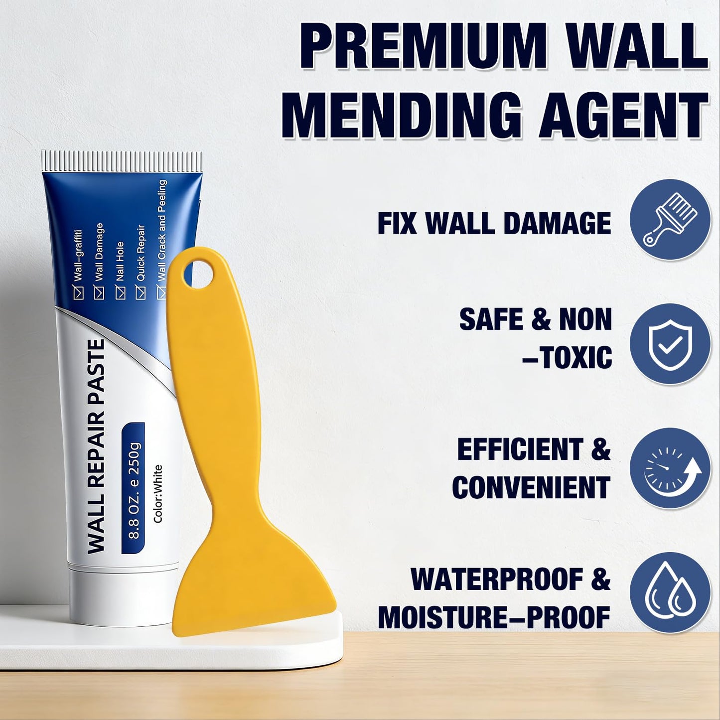 Drywall Repair Kit, 2 Pcs Spackle Wall Repair Kit, New Wall Crack Repair Paste, Wall Repair Paste Tube with Scraper/Sandpaper, Effective Repair of Scratches, Holes, Cracks and Wall Graffiti (2*250g)