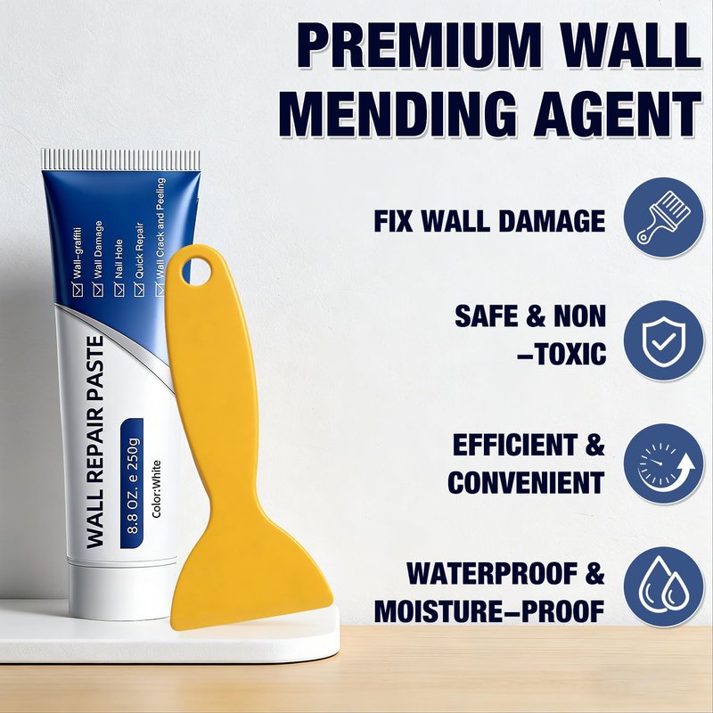 Drywall Repair Kit, 2 Pcs Spackle Wall Repair Kit, New Wall Crack Repair Paste, Wall Repair Paste Tube with Scraper/Sandpaper, Effective Repair of Scratches, Holes, Cracks and Wall Graffiti (2*250g)