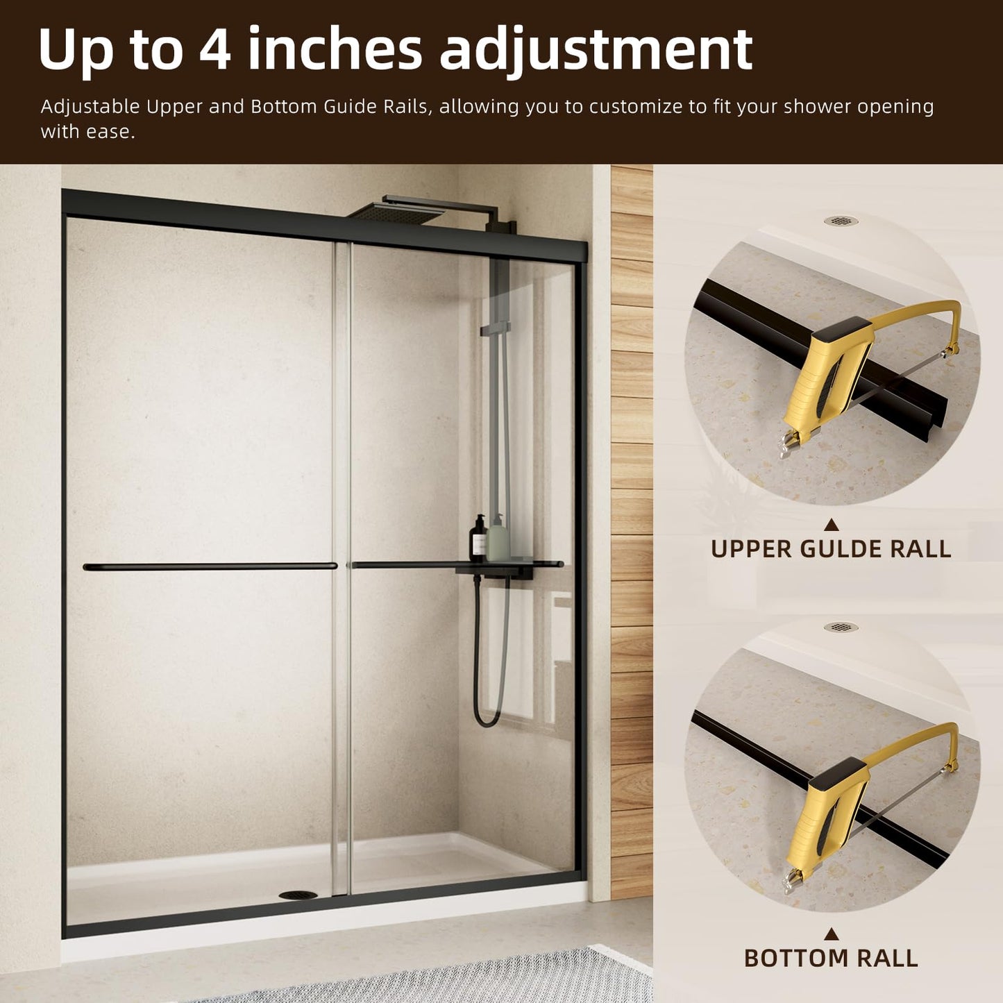 Royal Guard Double Sliding Shower Door,56-60" W x 70" H Semi-Frameless Sliding Glass Shower Door with 1/4'' (6mm) Clear SGCC Tempered Glass,Bypass Shower Enclosure,Matte Black