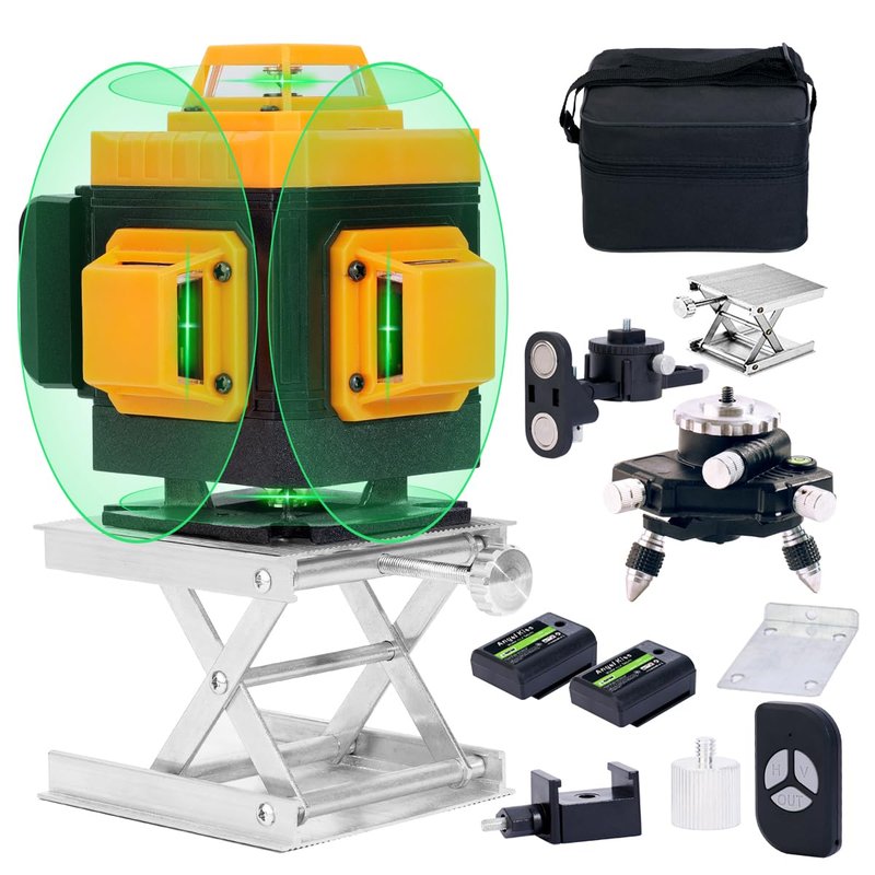 Laser Level Self-Leveling 4 x 360° - 4D Green Cross Bright Line Laser 100ft Range - Lazer Leveler Tool for Drop Ceiling, Picture Hanging, Tile Installation, Indoor DIY & Construction