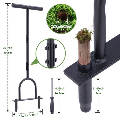 Ohuhu Core Aerator Lawn Tool, 39-Inch Manual Plug Coring Tool Grass Aerator with Storage Bags & Cleaning Tool Aerate Lawn Tools Yard Aeration Tool Garden Tool for Compact Soil