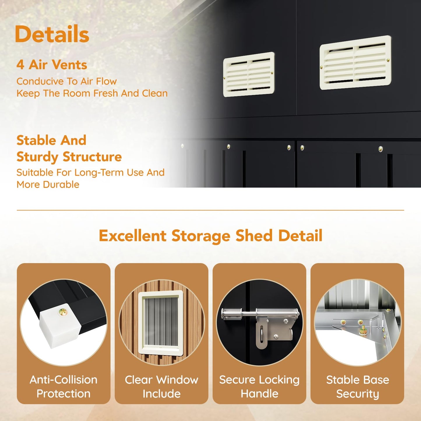 Panovue 10X12 FT Outdoor Metal Storage Shed with Lockable Doors & 2 Windows, Storage Shed Large with Metal Frame Floor for Patio Storage, Garbage Can, Chicken Coop(Wood Panels Not Included)