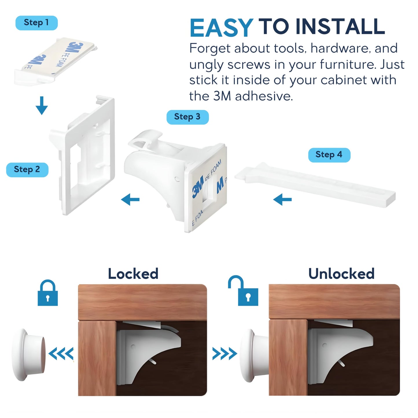BABY PROOF ME Pack of 36 Magnetic Cabinet Locks for Child Safety with 9 Keys, 3M Adhesive Easy Installation, Baby Proofing Magnetic Locks for Cabinets and Drawers (36 Locks + 9 Keys)