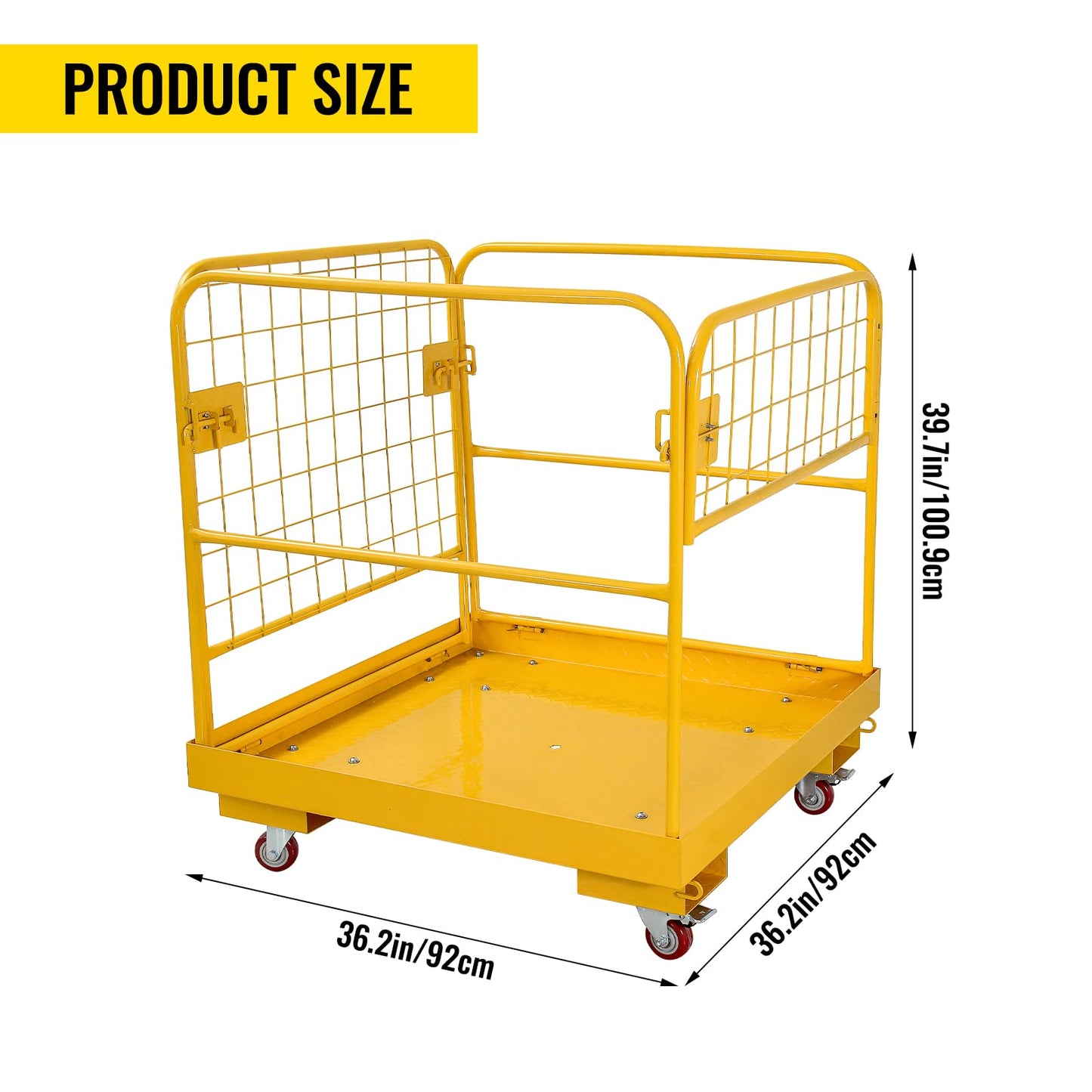 KODOM Forklift Safety Cage 36''x36'' Heavy Duty Steel Forklift Work Platform 1150LBS Capacity with 4 Universal Wheels Collapsible Lift Basket Aerial Rails Aerial Platform, Yellow