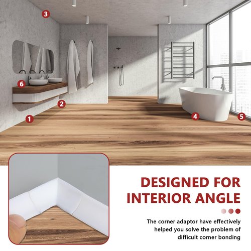 1/2 in x 20 Ft Flexible Self-Adhesive Trim Kit, Peel and Stick Trim Molding, Caulk Strip with 6 Corners Adaptor and Applicator Tool for Floors, Baseboards, Countertops, Tiles (White, 1/2 in x 20 Ft)