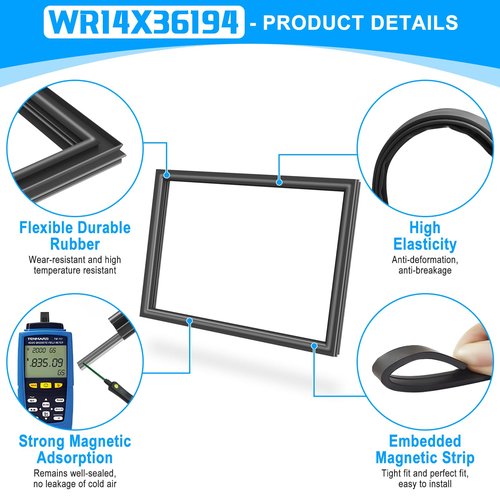 UPGRADED WR14X36194 Freezer Door Gasket Compatible with GE Freezer Door Gasket WR14X10376 GE Freezer Seal Replacement Refrigerator Door Gasket For Ge Refrigerator Door Seal WR14X10370 WR14X31558 Black
