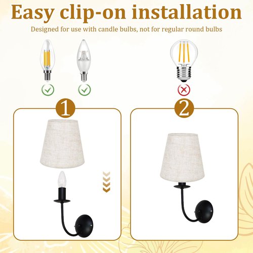 Chandelier Lamp Shades Set of 6, 5 Inch Mini Barrel Lampshades Replacement Small Clip on Linen Lampshade for Table Lamp Wall Sconce Ceiling Light Candelabra Light Bulbs Bottom 5.5''x 3.5''x 5.1''