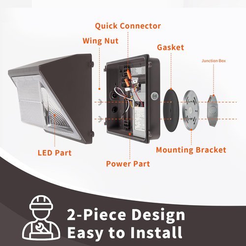 mirrea LED Wall Pack Lights Flood Lights Dusk to Dawn Outdoor Lighting for Back Yard Packing Lot 65W 5000K 100~277V 0~10V Dimming