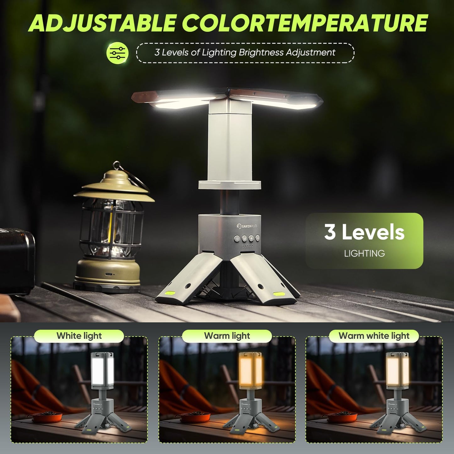 SakerPlus Portable Camping Light, 14000mAh Telescopic Camping Lantern with Rechargeable Power Supply, Dimmable Magnetic Tent Lamps 6000 Lumen Outdoor Work Lights for Hiking,Camping,Home Emergency
