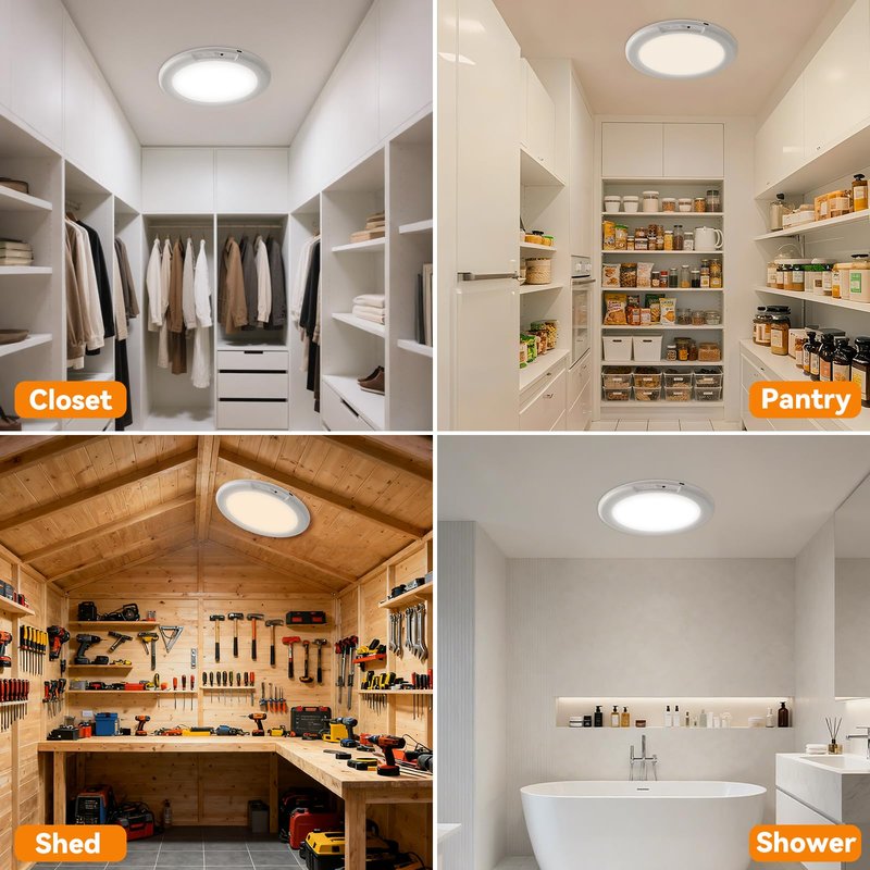 KYEKIO 2Pack Rechargeable LED Ceiling Light/Shower Light with Remote