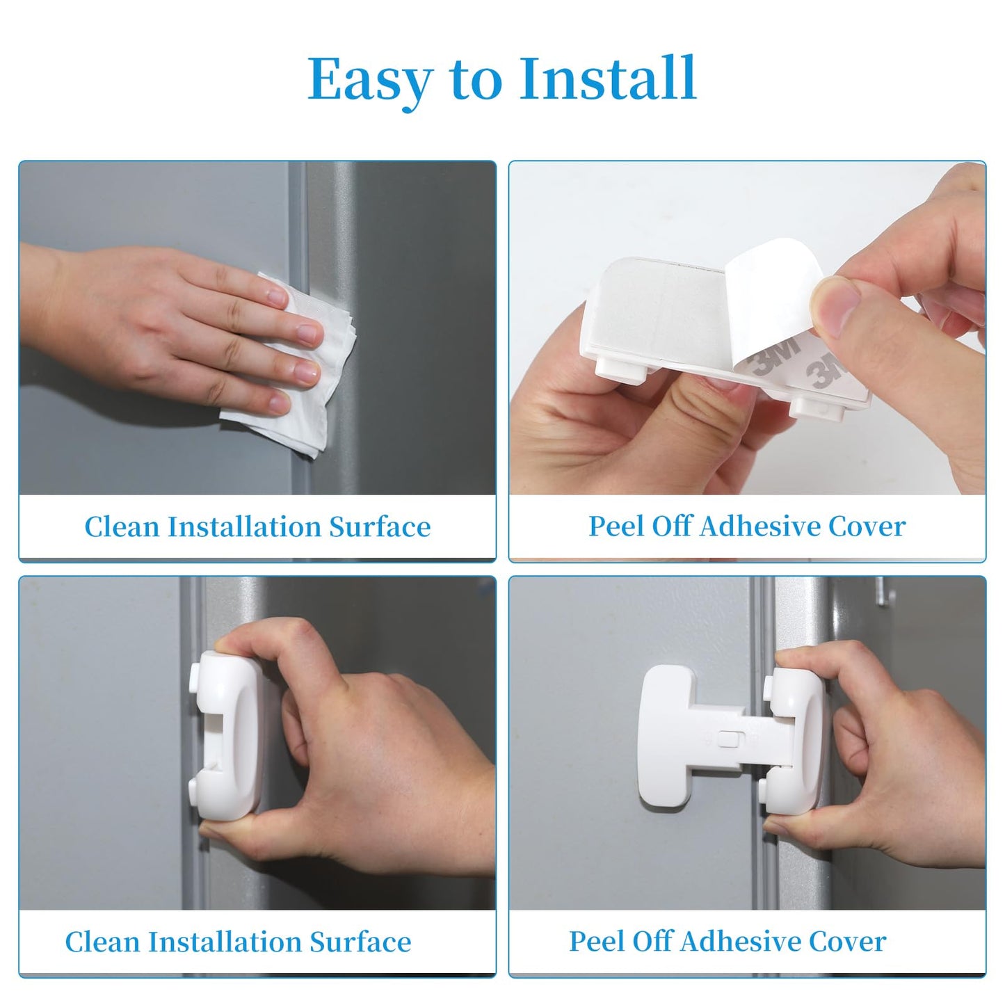 2PCS Heavy Duty Protection Fridge Lock for Refrigerator Cabinets,Drawers,Child Safety Cabinet Locks,Easy Install Without Keys,White.
