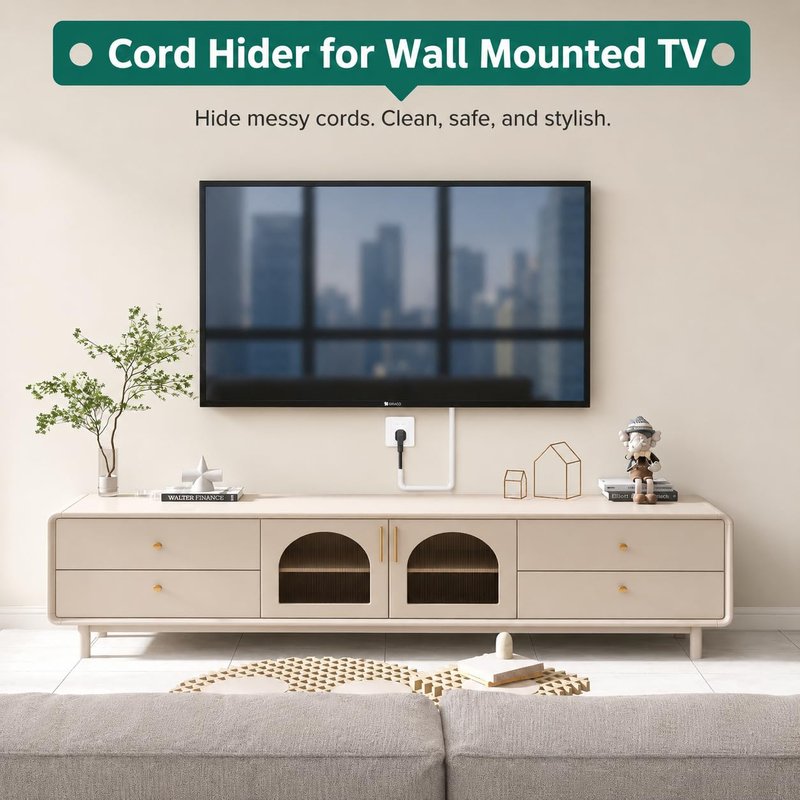 Cord Hider Raceway Kit, 39 inch Wall Cable Hider for 1 Cable, Silicone Material Hiding Wall Mount TV Powers Cords in Home Office, W0.59 H0.39in White