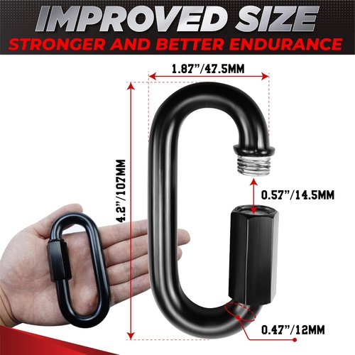 PAMAZY 2PCS 4.2” Heavy Duty Chain Quick Links, 2500 LBS Weight Capacity, Durable, Anti-Rust, High Strength Chain Connector, Carabiner for Big Chain Connecting, Hammock Hanging, Hiking, Camping