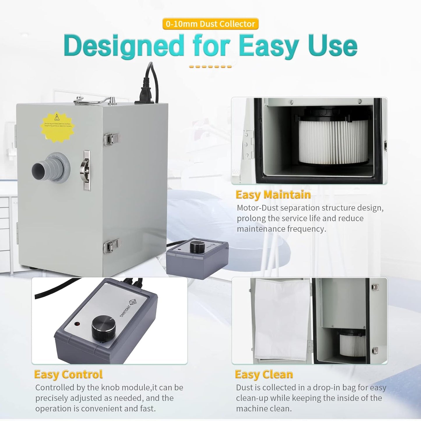 Dental Lab Grinding Vacuum Cleaner Single-Row Digital Dust Collector 110V 370W Silent Vacuum Dust Extractor for Laboratory