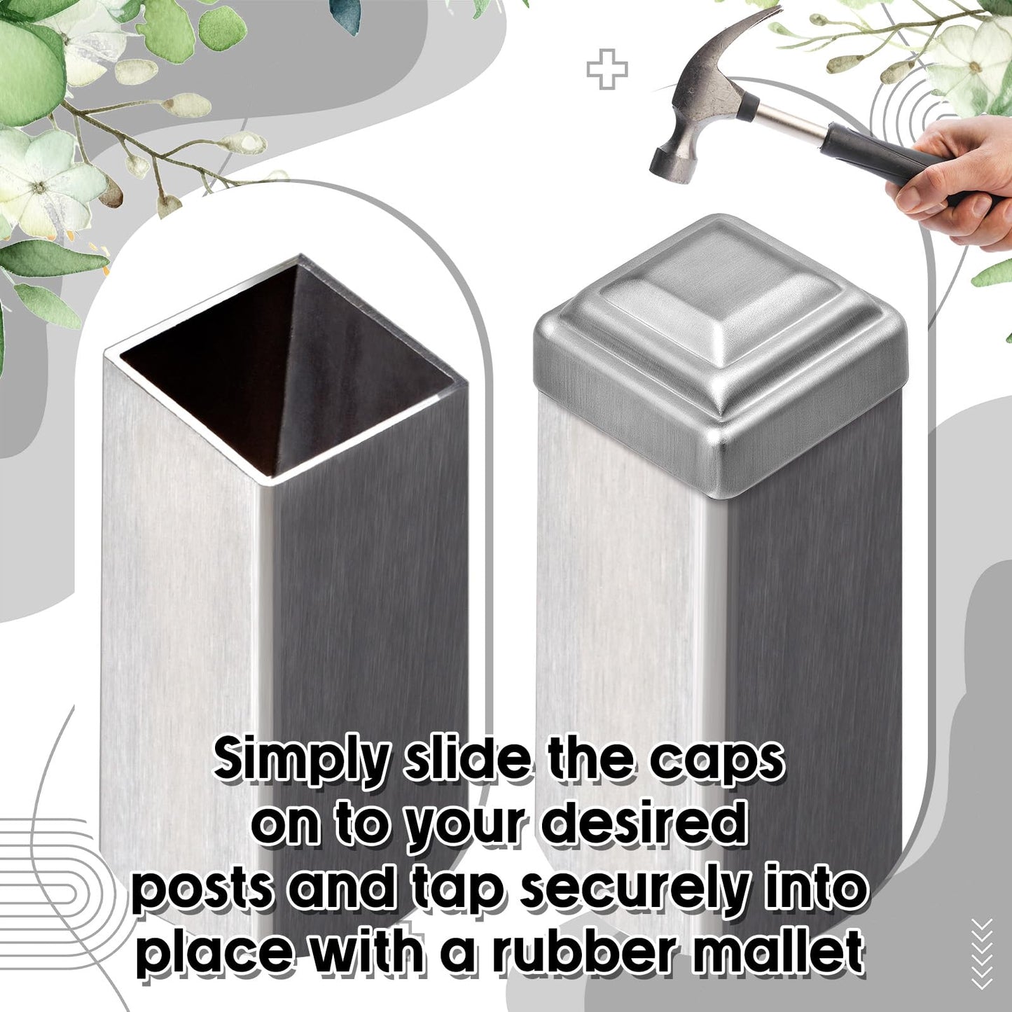 Shimeyao 12 Pcs 1 1/2" x 1 1/2" Sliver Pressed Steel Post Caps for Square Steel Posts Fence Caps Topper Pressure Fit Cover for Mailbox Wood Plastic Metal Iron Deck Railing