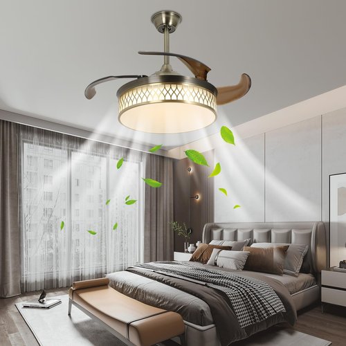 HREHGHGI 42" Ceiling Fan Light Combo with Remote Control 6 Speeds & Adjustable Color Temp Reversible for Year-Round Use (Brown)