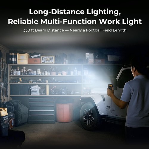 BougeRV Work Light, 1500 Lumens Rechargeable Light, Magnetic Flashlight, Portable LED Lighting, 180° Rotate Job Site Lighting for Car Repairing, Camping, Outdoor, and Emergency Use (Model: WL01 PRO)