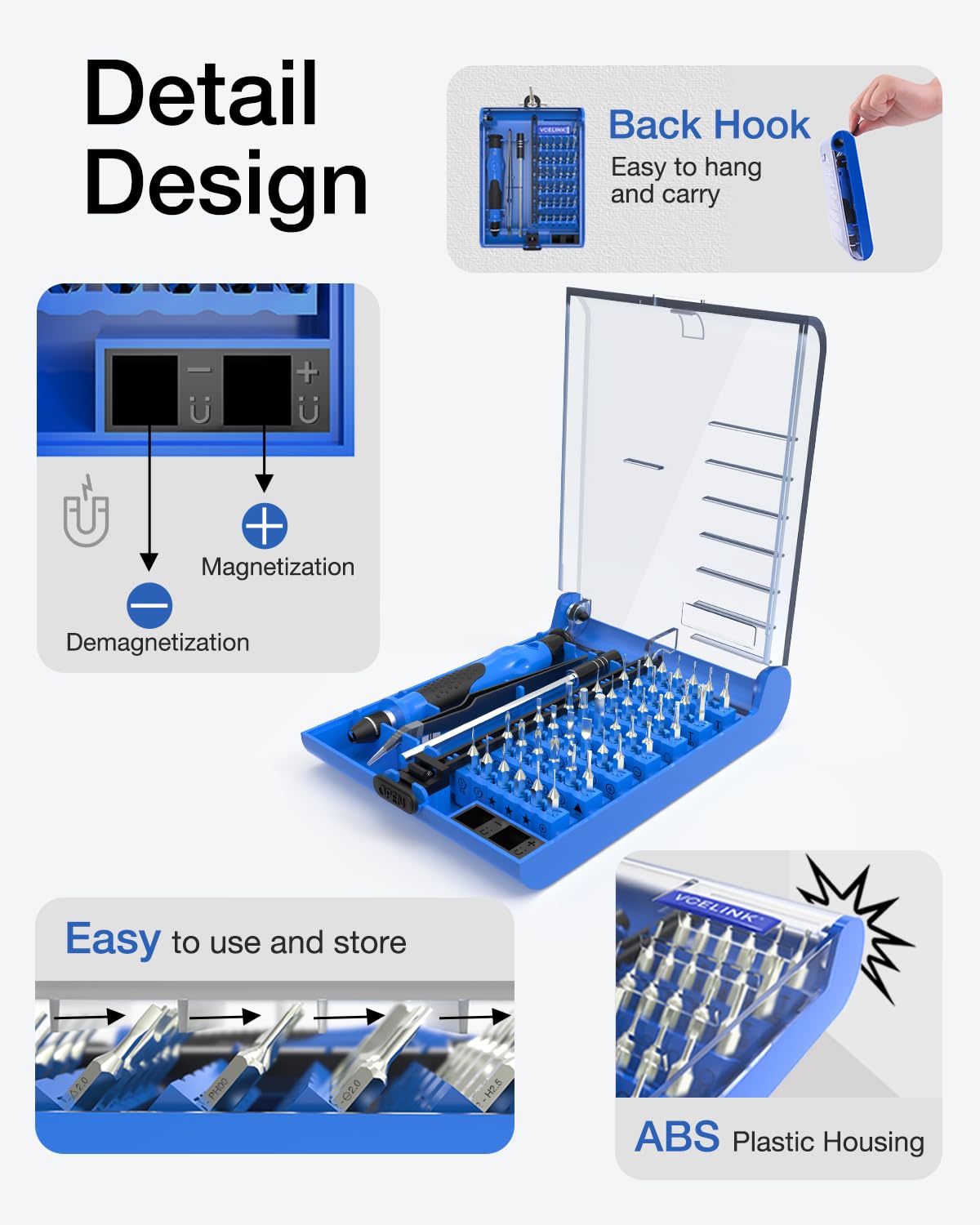 Mini Screwdriver Set with 42 Bits, VCELINK 45 in 1 Small Precision Magnetic Tiny Screwdriver Bit Kit with Tweezers & Extension Shaft for Laptop, PC, Phone, Computer, Game Console