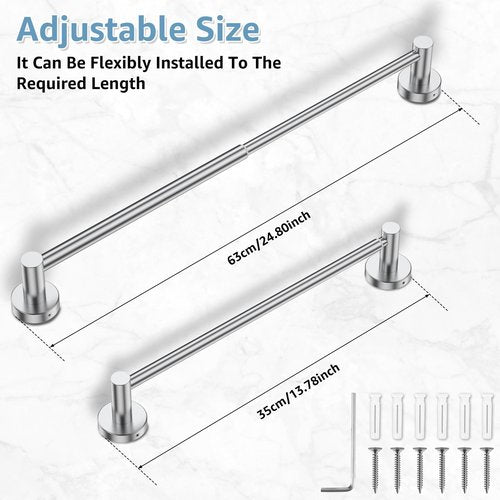 Towel Bar Retractable Stainless Steel Towel Holder Adjustable 13 8 to 24 8 Inch Wall Mounted Rack Space Saving Hanger Rustproof Organizer Rod for Bathroom