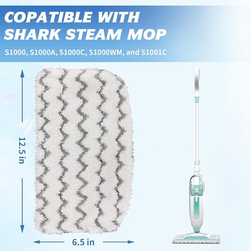 6 Pack Microfiber Steam Mop Pads Replacement for Shark Steam Mop S1000, S1000A, S1000C, S1000WM, and S1001C, Dirt Grip Cleaning Pads