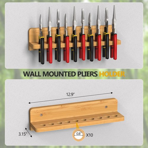Bambition Set of 3 Wall Mounted Hand Tools Storage, Screwdriver Organizer, Hammer Rack and Pliers Holder
