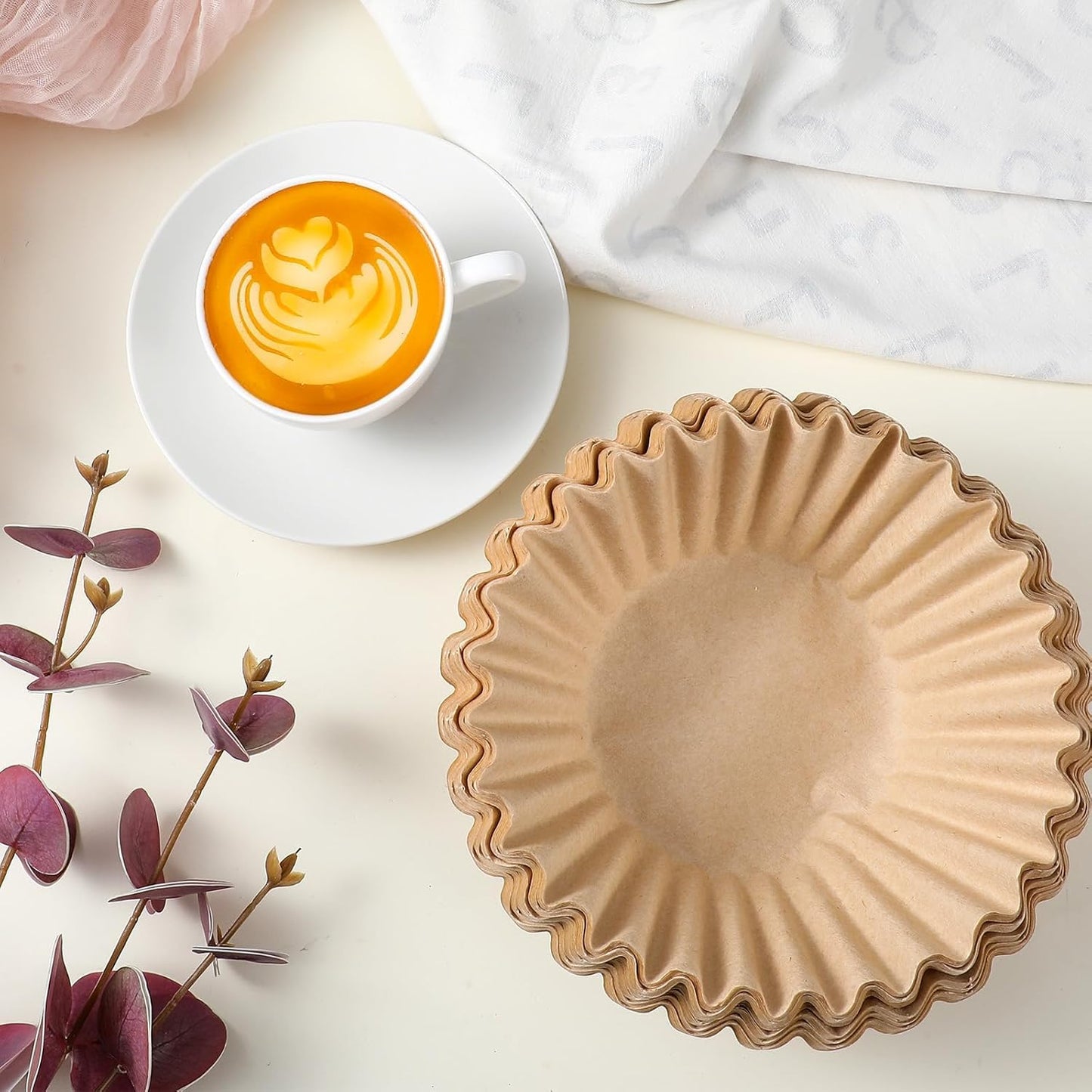 100 PCS Coffee Filters,8-12cup,Extra Large Coffee Filters Basket for Commercial, Domestic Coffee Maker Extra High Extra Wide, Anti ground, Unbleached, Natural,Flattened Diameter 9.75"