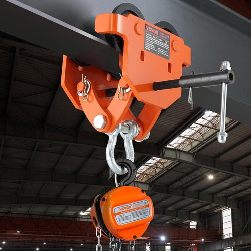 VEVOR Manual Trolley, 4400 lbs/2 Ton Load Capacity, Push Beam Trolley with Dual Wheels, Adjustable for I-Beam Flange Width 2.8" to 6.7", Heavy Duty Alloy Steel Garage Hoist for Straight Curved I Beam