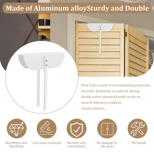Bifold Door Lock- Metal Double Door Child Safety Locks Keep Toddler, Cats&Dogs Out of Pantry, Closets, Cabinets