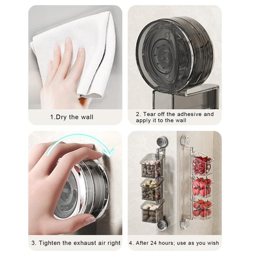 Suction Cup Shelf | Kitchen Shelves Suction Wall Rack,Rotating Container with Drainage, Wall Mount Box for Kitchen Accessories Bathroom Home Organization