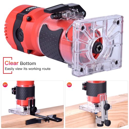 Compact Palm Router Tool, 800W Hand Wood Trimmer with 12PCS 1/4" Router Bits for Woodworking